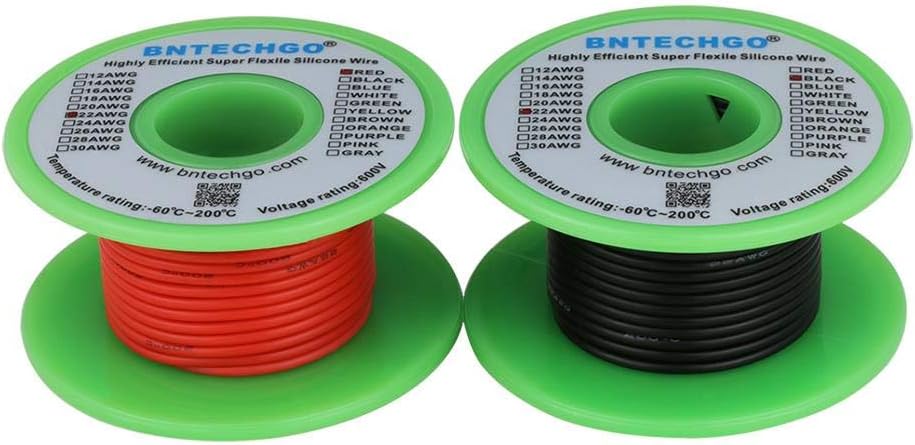 BNTECHGO 22 AWG Silicone Wire Red Black 25ft Stranded Tinned Copper Wire