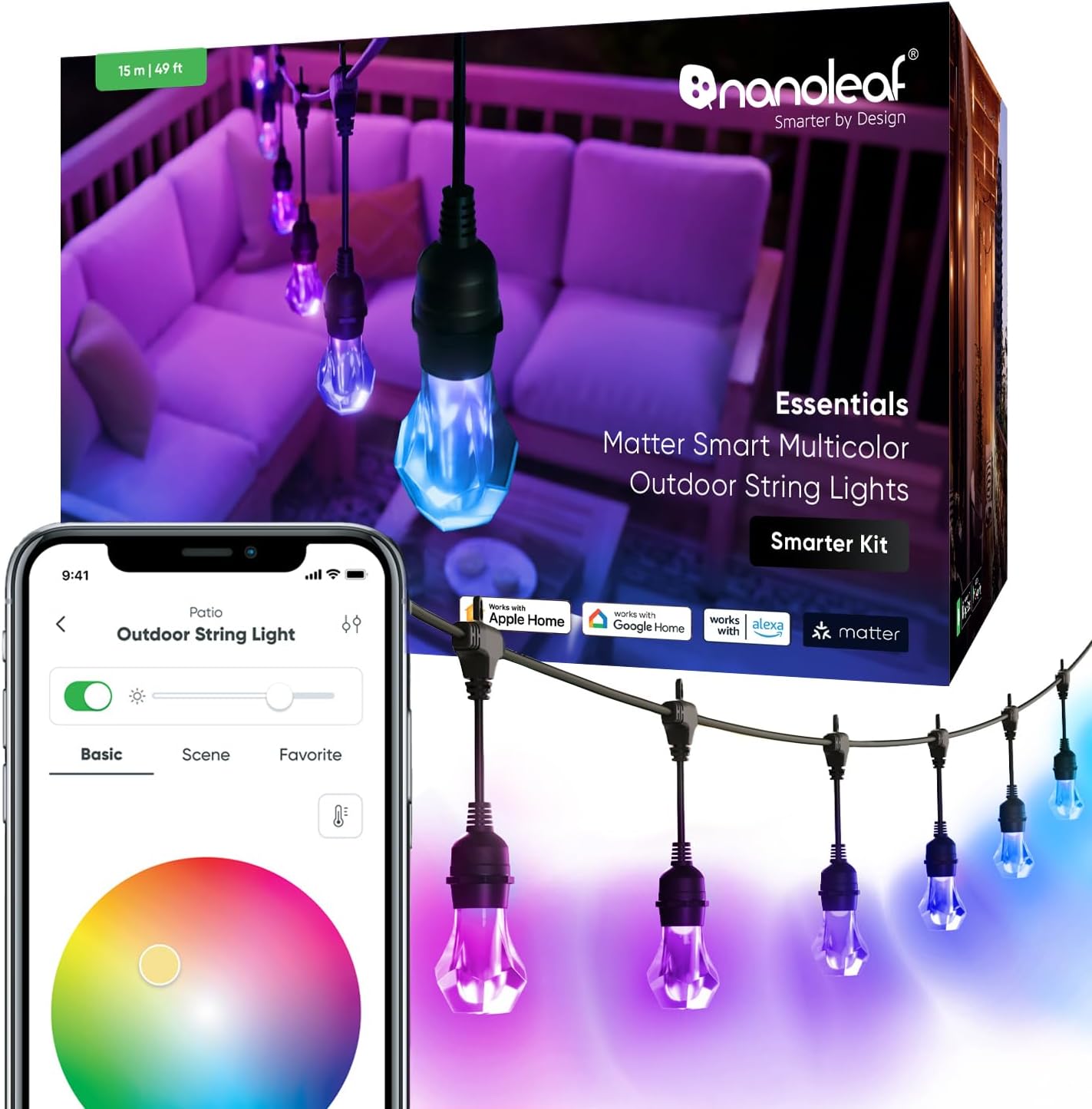 Nanoleaf Essentials Matter Smart Multicolor Outdoor String Lights