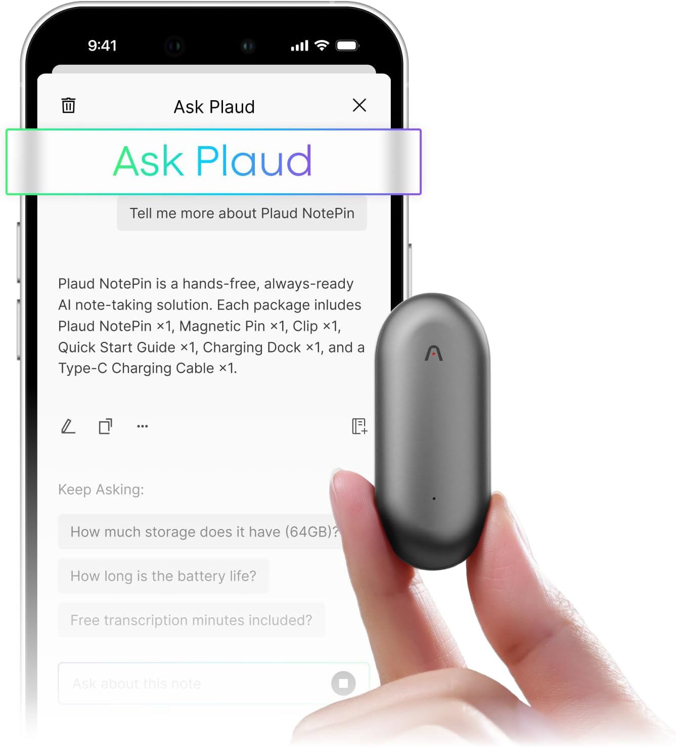 Plaud NotePin Wearable AI Voice Recorder